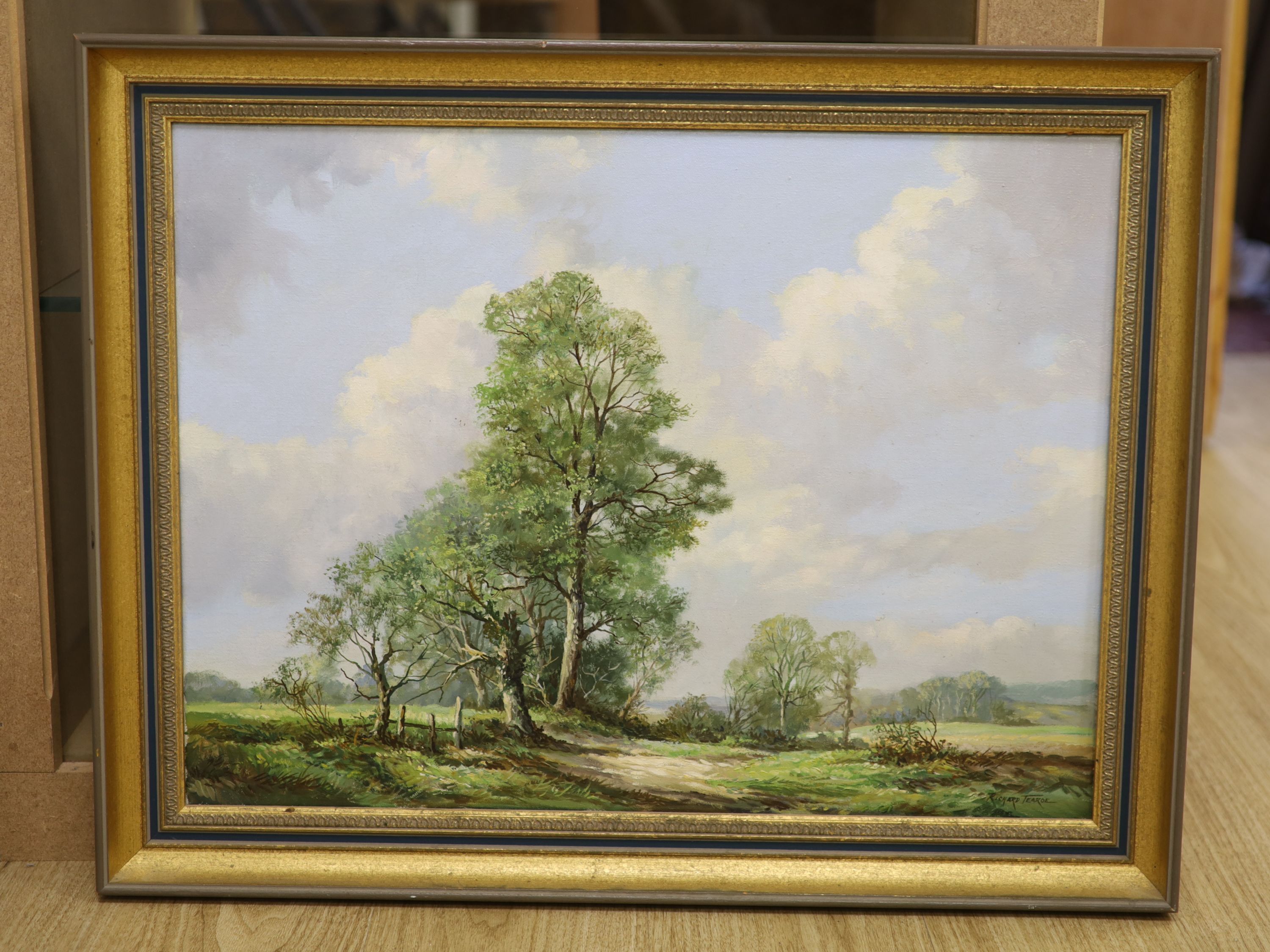 Richard Tearoe, oil on canvas, Trees in a landscape, signed, 45 x 60cm